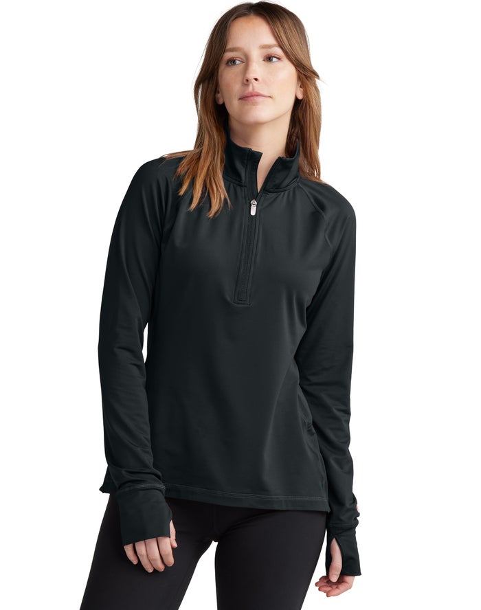 Champion Womens Sweatshirt NZ - Absolute 1/2 Zip Mock Neck Black ( 2618-IPRTW )